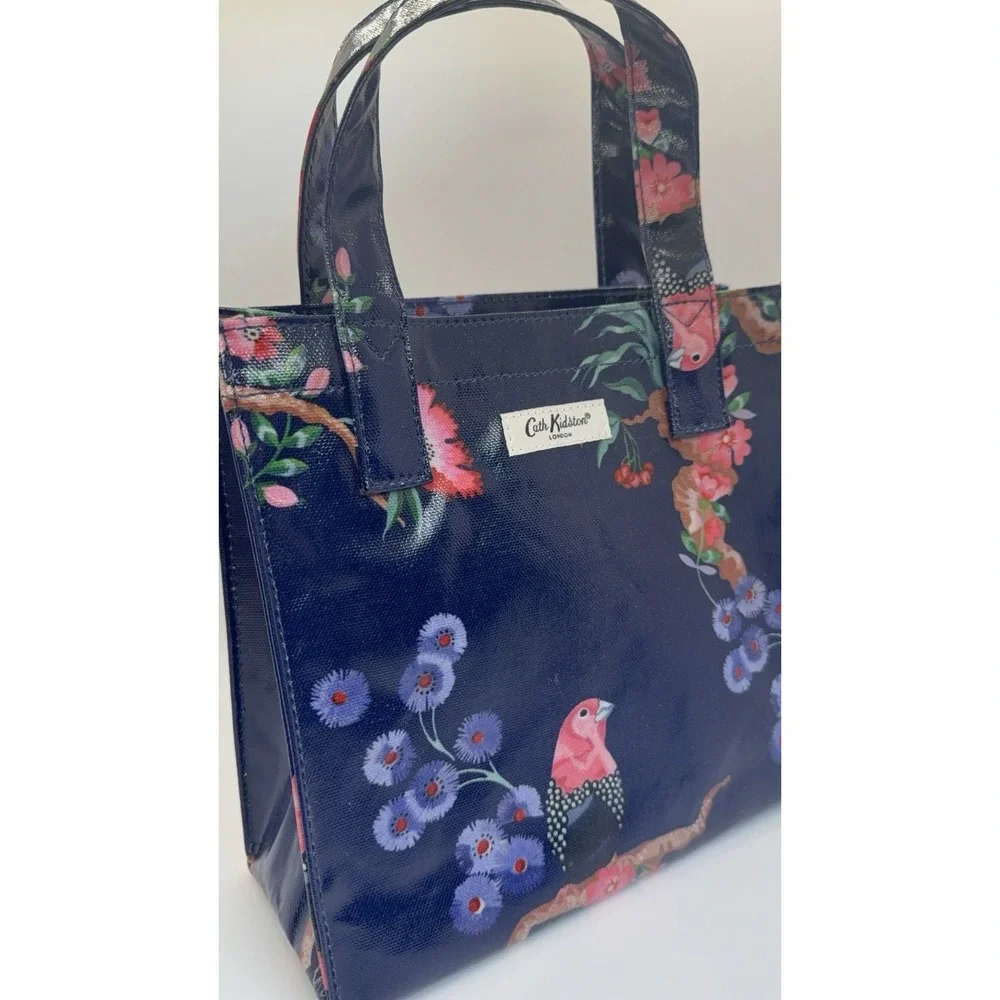 Cath Kidston Navy Blue Birds FloralSmall Book Bag Tote Coated Canvas London - Picture 6 of 10